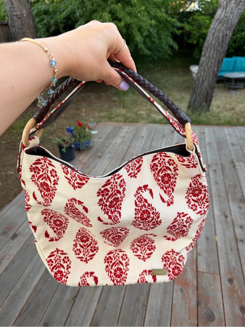 Stephanie Johnson Red Paisley Print Hobo Shoulder Bag | Boho Casual Tote